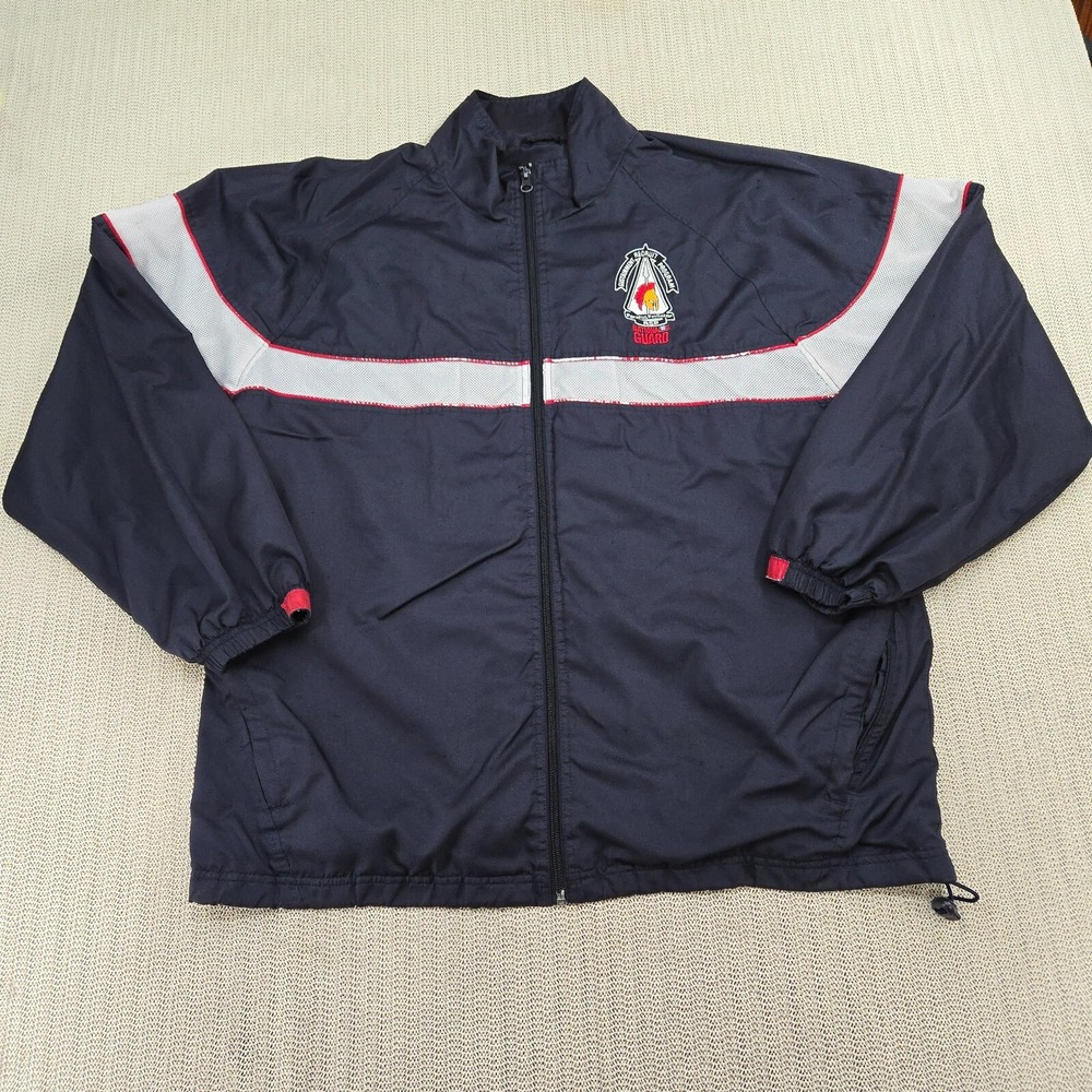 National Guard Windbreaker Jacket Mens Large Blue Embroidered Full Zip